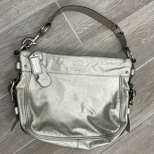Metallic silver Coach shoulder handbag